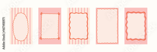 Hand Drawn whimsical Coquette frames with doodle bows, ribbons. Line borders for birthday, christmas, wedding Invitations, menu. Vintage minimalist elements template. Trendy isolated Vector illustrati