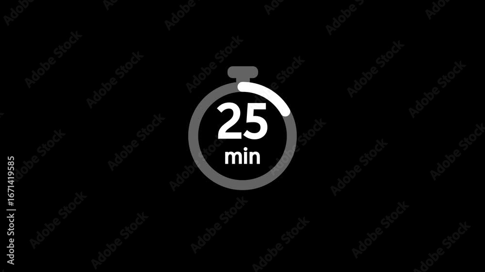 30 minutes countdown clock animation, Circular countdown timer for 30 minutes on black background. Countdown timer from 30 to 0 minutes.