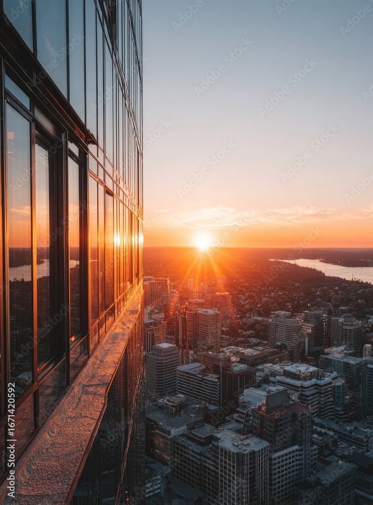 Obraz premium City skyline sunset reflected in glass
