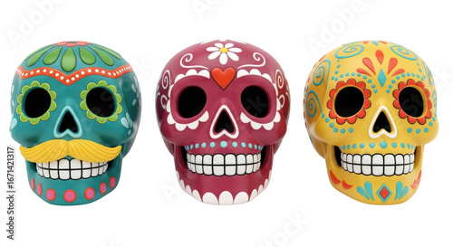 Bild auf Leinwand Isolated Three Sugar Skulls