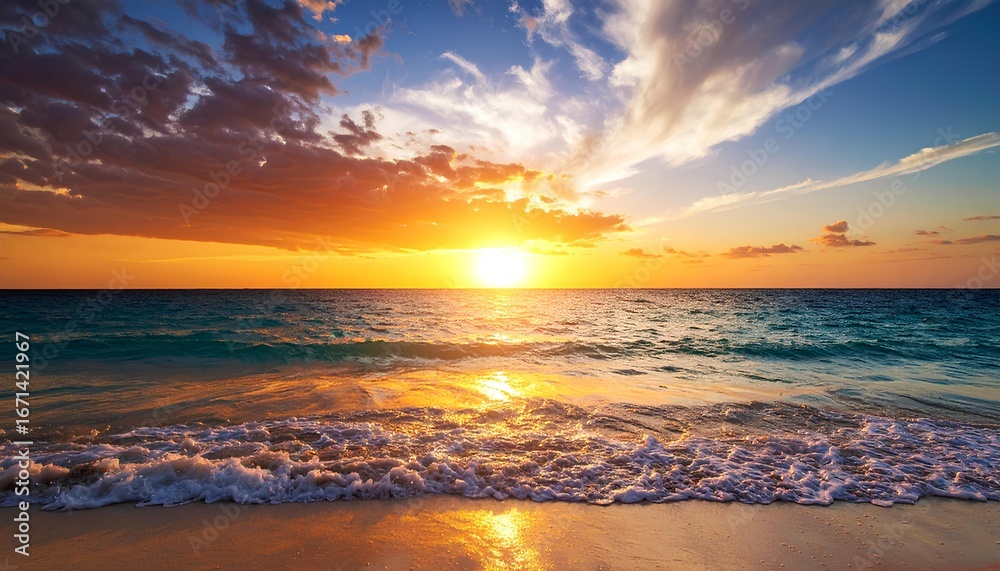 Fototapeta premium amazing sunset over the beach with orange hues sky