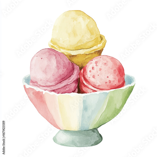 a cute Gelato scoops in a colorful bowl