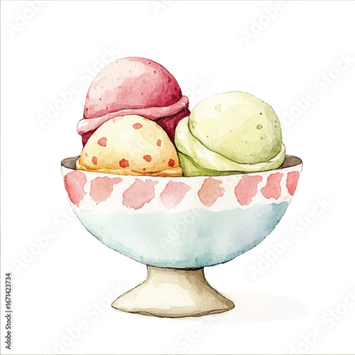 a cute Gelato scoops in a colorful bowl