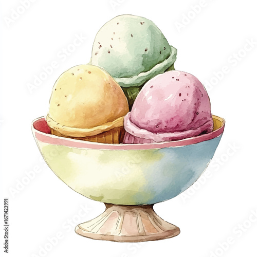 a cute Gelato scoops in a colorful bowl