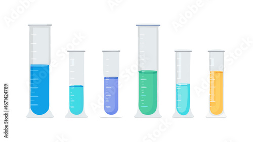 Set of Graduated Cylinders vector illustration. Measuring cylinder with liquids laboratory instruments. Tube vector glass chemistry on a white background .icon