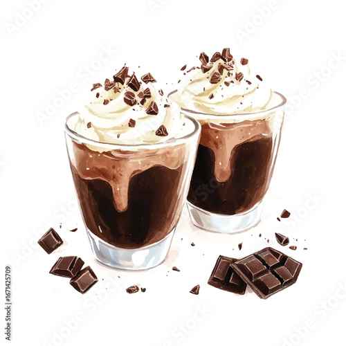 a cute glass cups of rich chocolate pudding