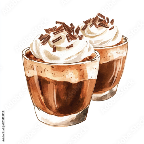 a cute glass cups of rich chocolate pudding