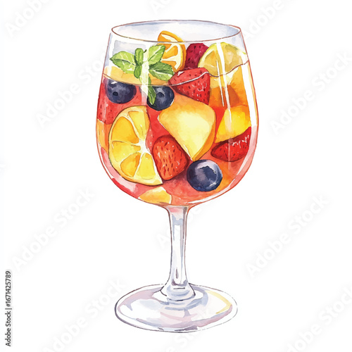 a cute glass of sangria with fruits