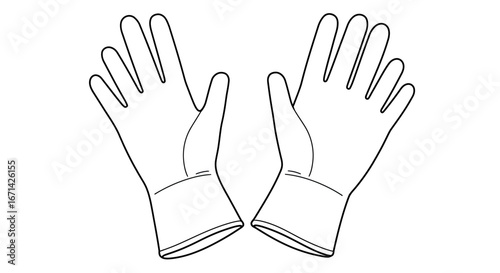 A clean outline drawing of two protective work gloves shown from the front in a simple silhouette style