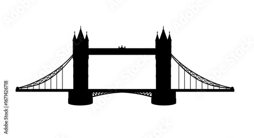 Iconic tower bridge in london england depicted as a striking black silhouette against a clean white background with a classic design silhouette
