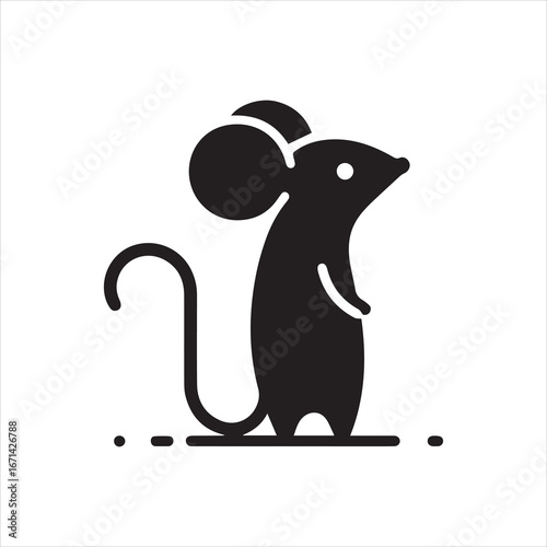 Stylized Black Mouse Silhouette Standing Upright with Curved Tail and Dots.