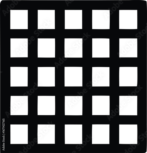 Grid pattern of white squares framed by a thick black border in a simple geometric arrangement
