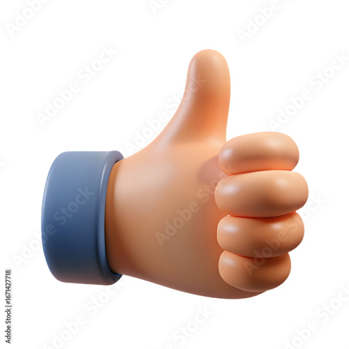 3d cartoon hand giving a thumbs up gesture, isolated on transparent background
