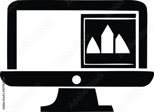 Computer monitor displaying data visualization with charts and graphs for business analysis and reporting