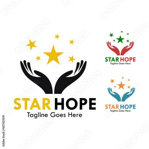An inspiring logo featuring hands reaching towards stars, representing hope, care, and community support. Ideal for charities, foundations, or any organization focused on dreams and success.