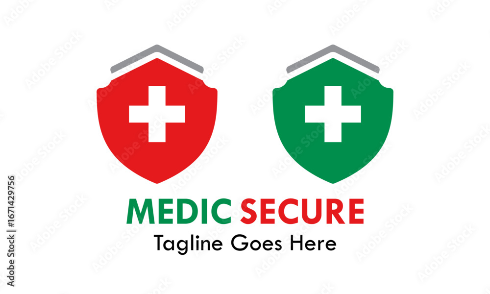 Obraz premium A versatile logo for the medical industry. The design uses a shield and a medical cross to represent health, security, and data protection for clinics, hospitals, or health-tech companies