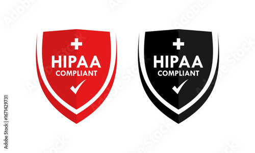 A professional and trustworthy logo for a HIPAA compliant company. The design features a shield with a medical cross and a checkmark, symbolizing data security and legal compliance.