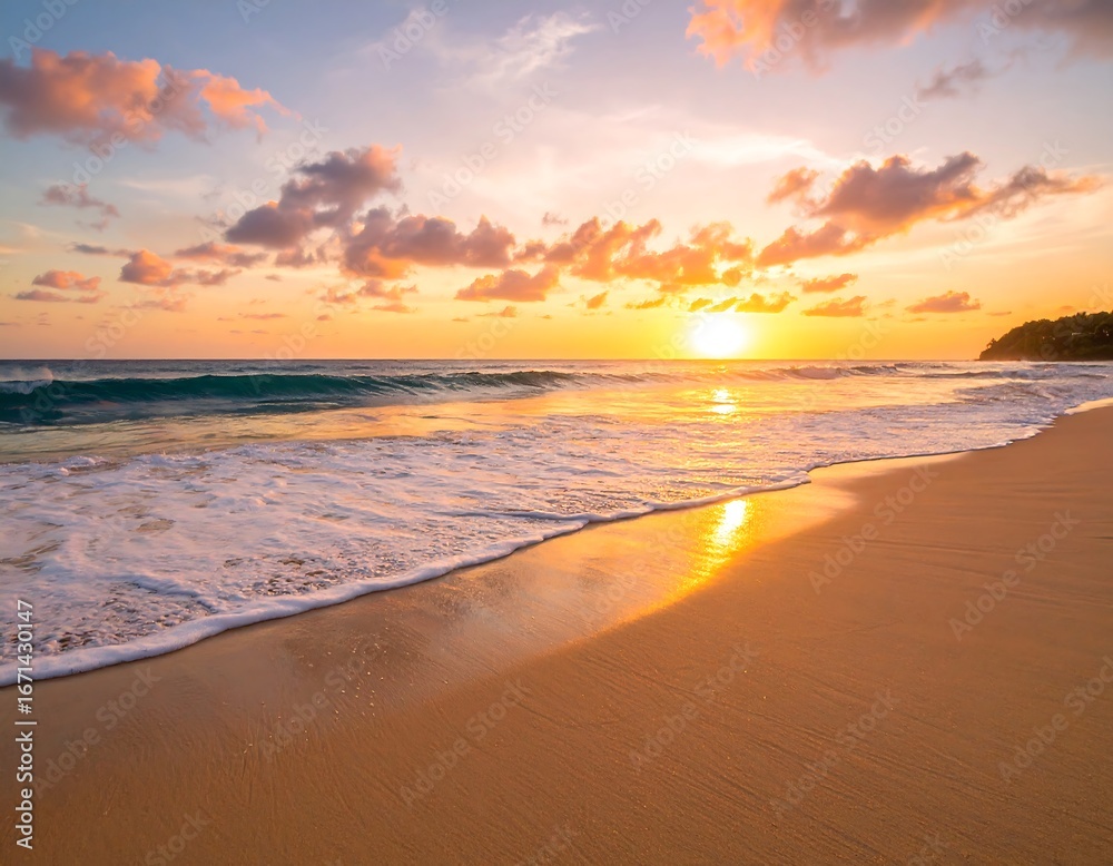 Fototapeta premium Golden sunset over a tropical beach