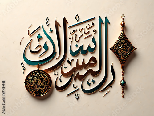 Islamic calligraphy of bismillah hir rahman nir raheem with decorative elements