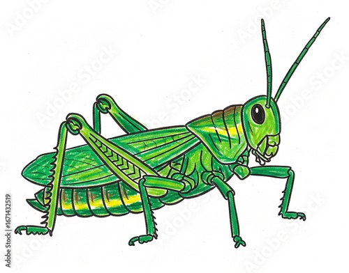 green grasshopper on white background