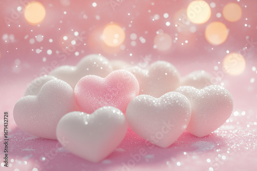 Shiny Pink Hearts in Dreamy Scene
