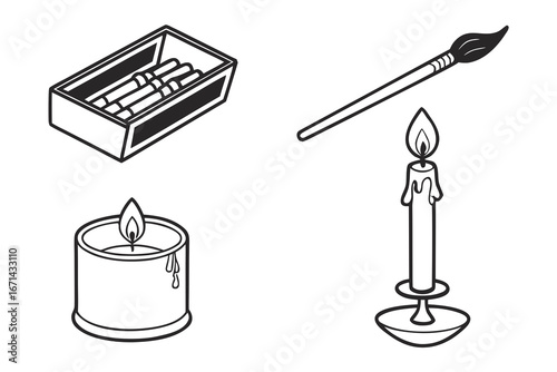 Artistic Elements Matches Candles and Paintbrush.