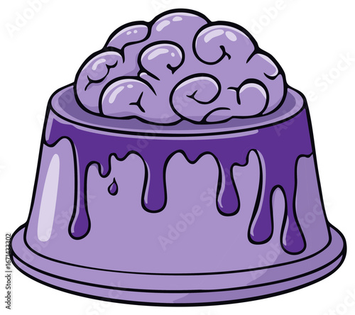 Spooky Halloween Brain Jello Treat: Grotesque Purple Dessert Drips in Horror Art