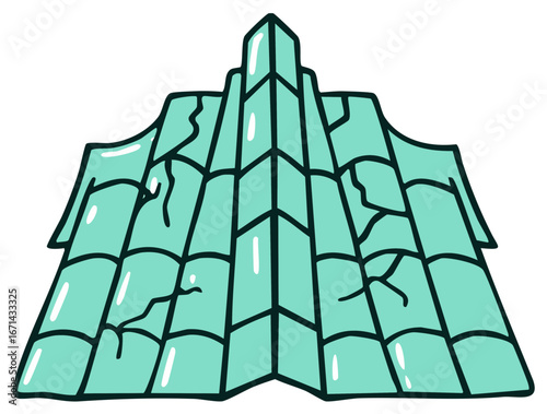 Cracked Teal Roof Tiles Illustration Simplified Geometric Shape