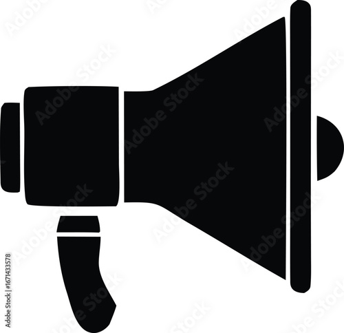 Simple silhouette of a megaphone icon for announcements public speaking and loud sound broadcasting communication