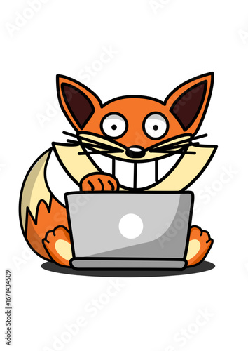 Illustration of a fox working on a laptop