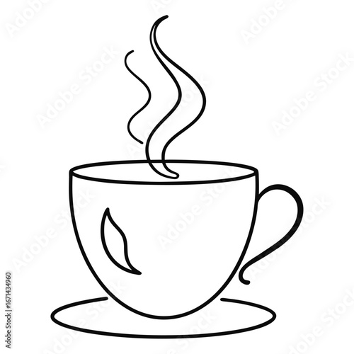 Continuous Line Coffee Cup Drawing Ink Sketch Vector Illustration