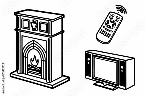 Fireplace Television and Remote Control Icons.