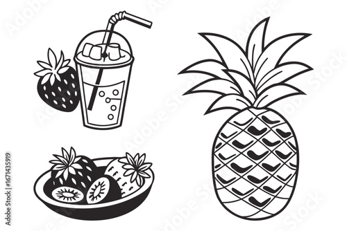 Fresh Fruit and Drink Illustrations.