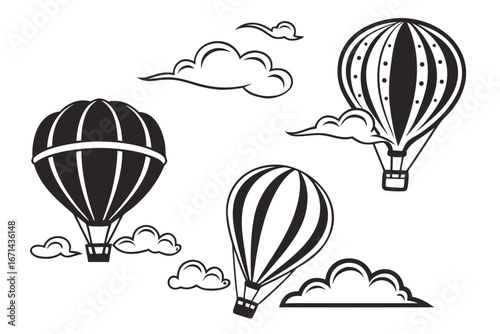 Hot Air Balloons Flying Through Clouds.