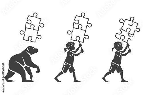 Human Evolution From Ape To Child With Puzzle Pieces.