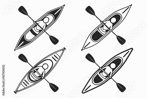 Kayaking Icon Set Top View of Paddlers.