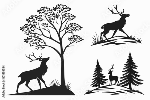 Majestic Deer Silhouettes in Natural Forest Scenes.