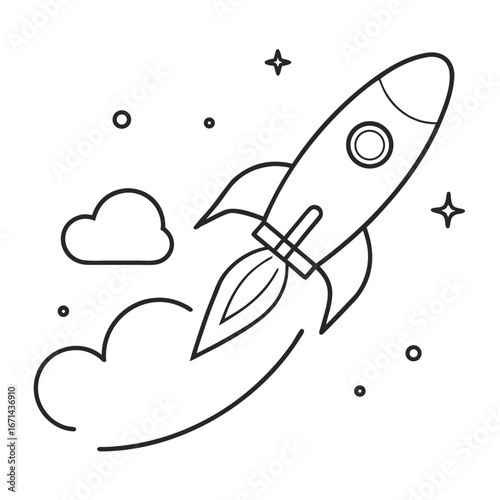 One continuous line drawing of simple retro space rocket vector illustration isolated