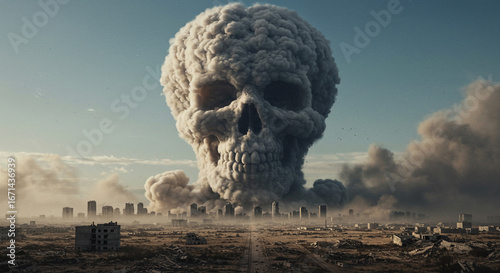 Wallpaper Mural A colossal skull-shaped cloud rises above a desolate cityscape, symbolizing destruction. Torontodigital.ca