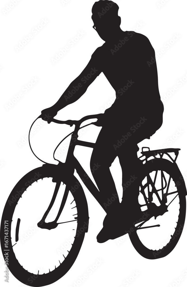Fototapeta premium Bicycle Silhouette. Man Riding Bike, Isolated on White Background.