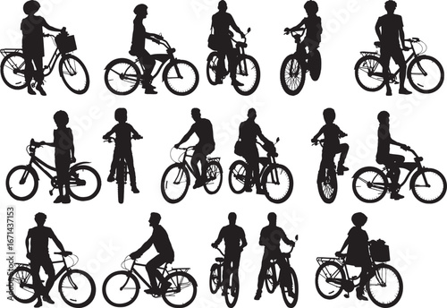 Bicycle Silhouettes, Vector Illustration on White Background.