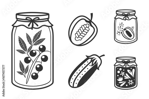 Preserved Fruits and Vegetables in Jars.