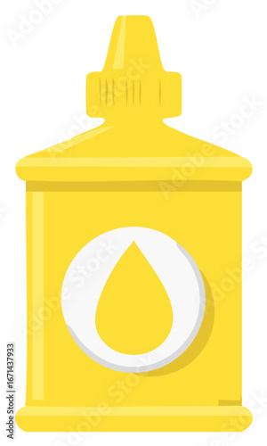 Yellow condiment bottle with white drop icon, sauce dispenser, cartoon style