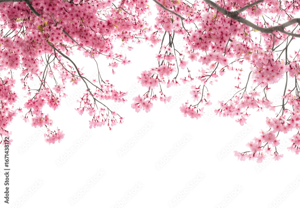 Fototapeta premium Many pink cherry blossoms on branches isolated on transparent background
