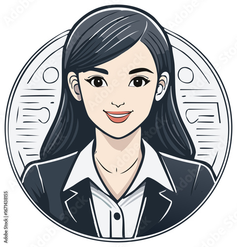 Smiling professional woman in suit portrait with abstract background