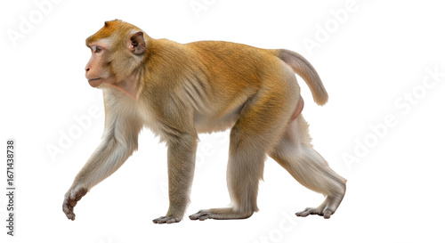 Photos Isolated Walking Macaque Monkey