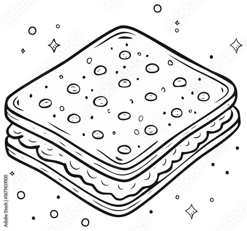Outline Drawing of a Toasted Sandwich with Dots and Sparkles