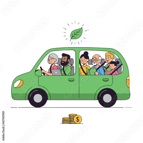 Ecofriendly van transporting passengers in a sustainable and costeffective manner
