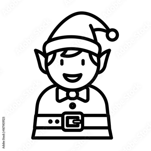 Vector icon of christmas elf character icon, simple line art