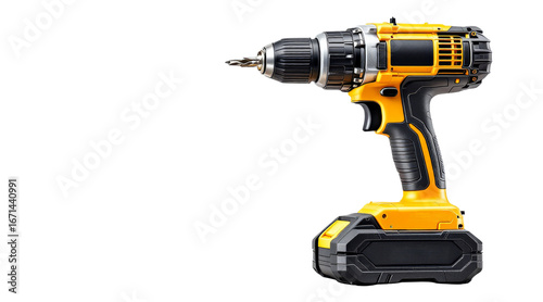 Powerful Cordless Power Drill with Battery on white background